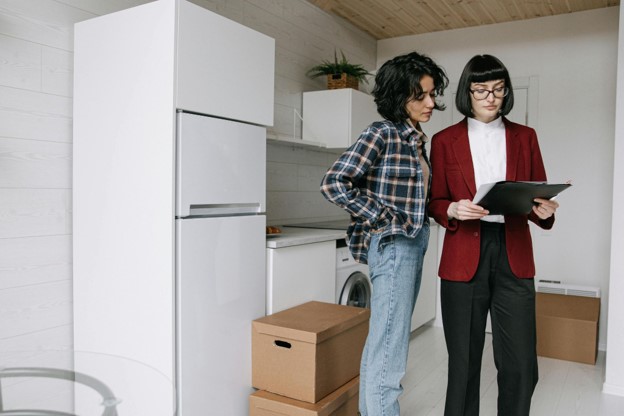 Property manager and tenant during a move-in inspection